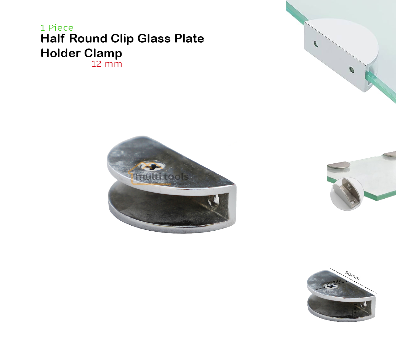 Half Round Clip Glass Plate Holder Clamp 12Mm